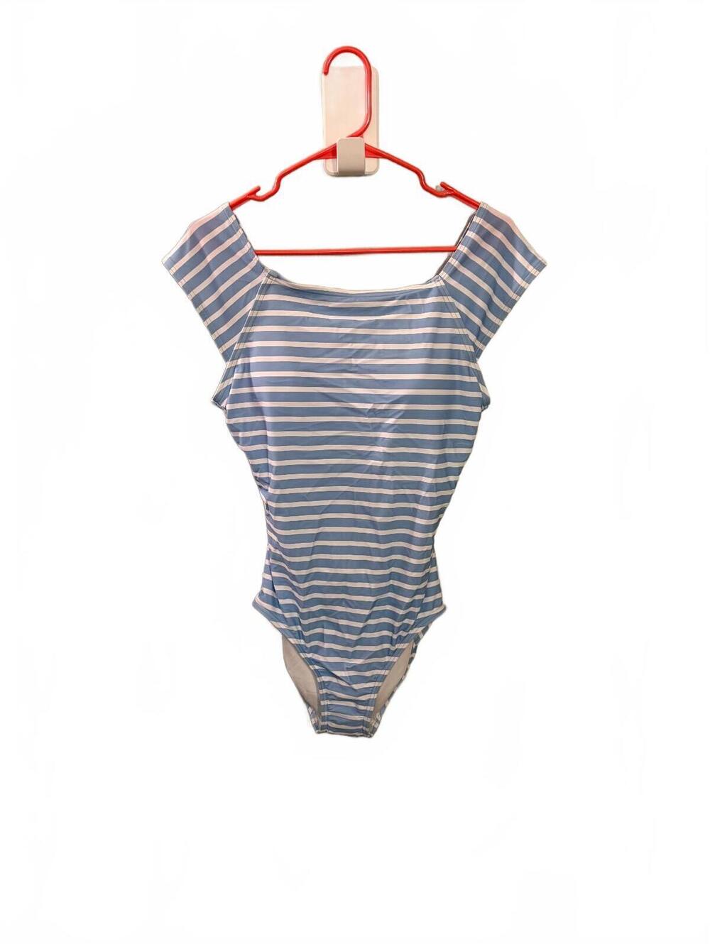 NWT Lands' End Women's Medium Blue and White Striped One Piece Swimsuit